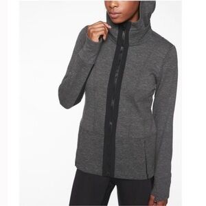 Athleta Fitted Victory Hoodie Jacket Heathered Charcoal Grey
